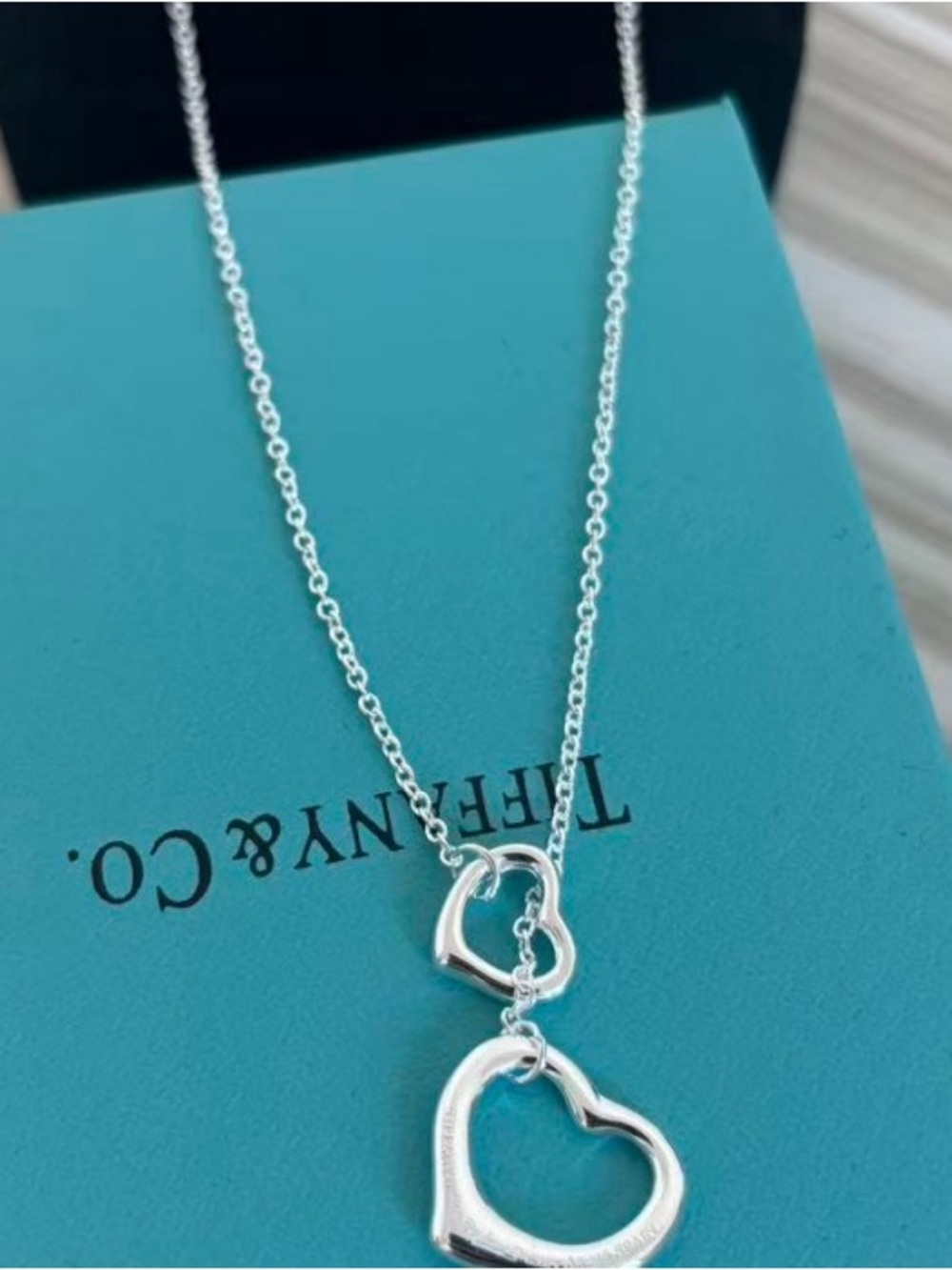 Tiffany & Co. Silver Double Heart Pendant Necklace
